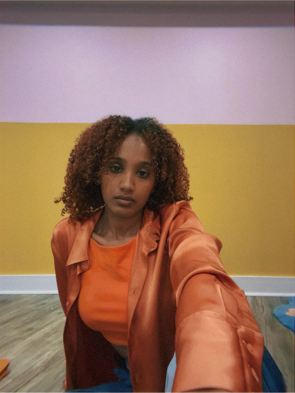 Sleek Orange Satin Button-Up Shirt